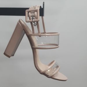 Clear Nude Beige Plastic Double Band Strap Heels